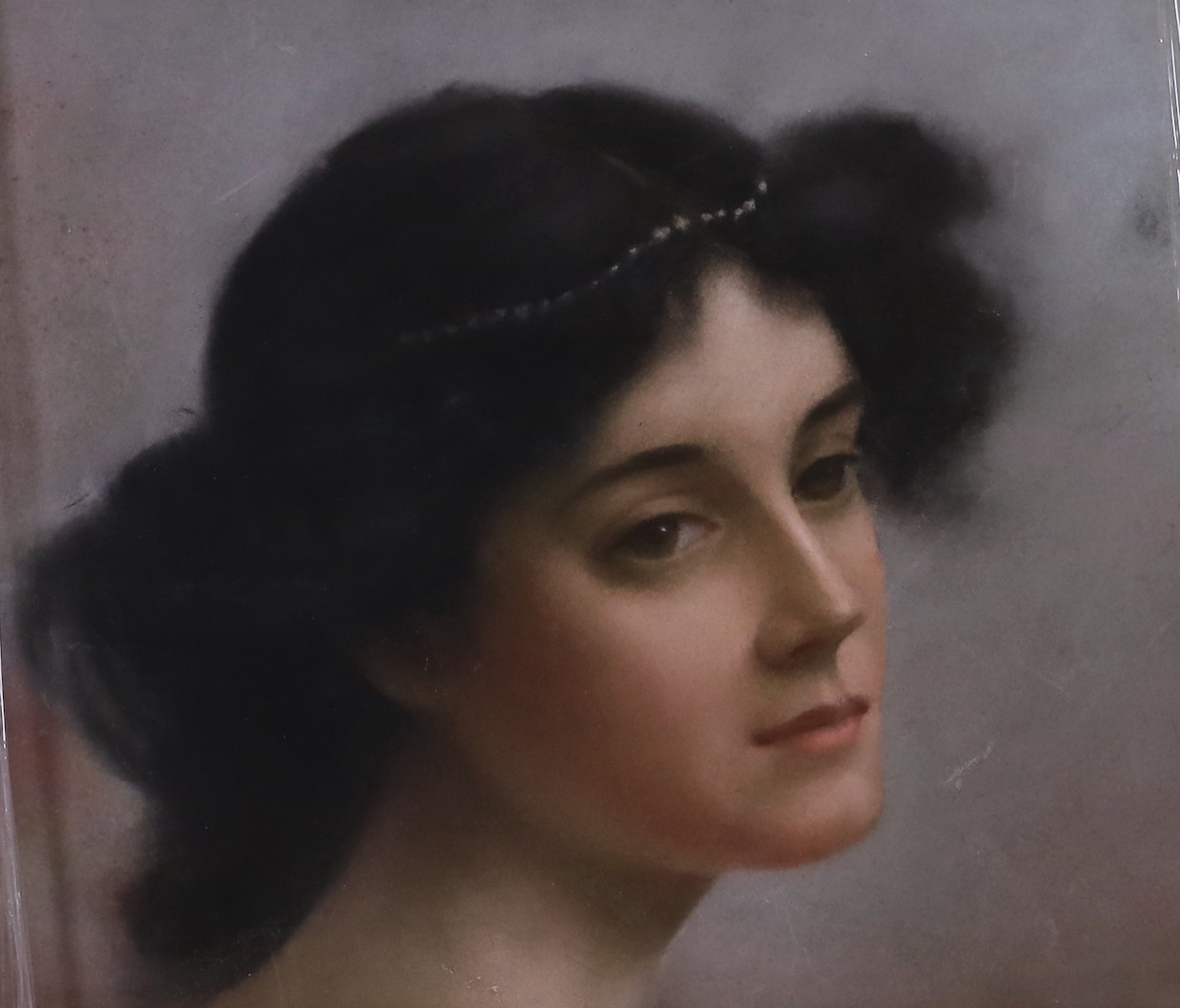 Edwardian School, pastel, Head of a classical beauty, 31 x 36cm